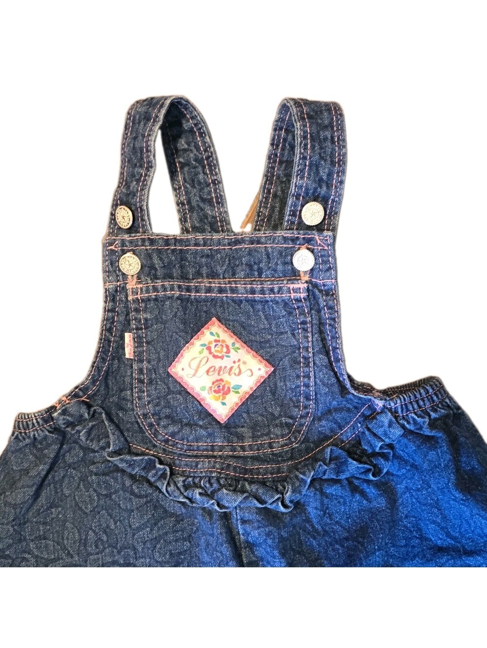 vtg little Levi's Girls 3T Floral Denim bubble Overalls Ruffle USA